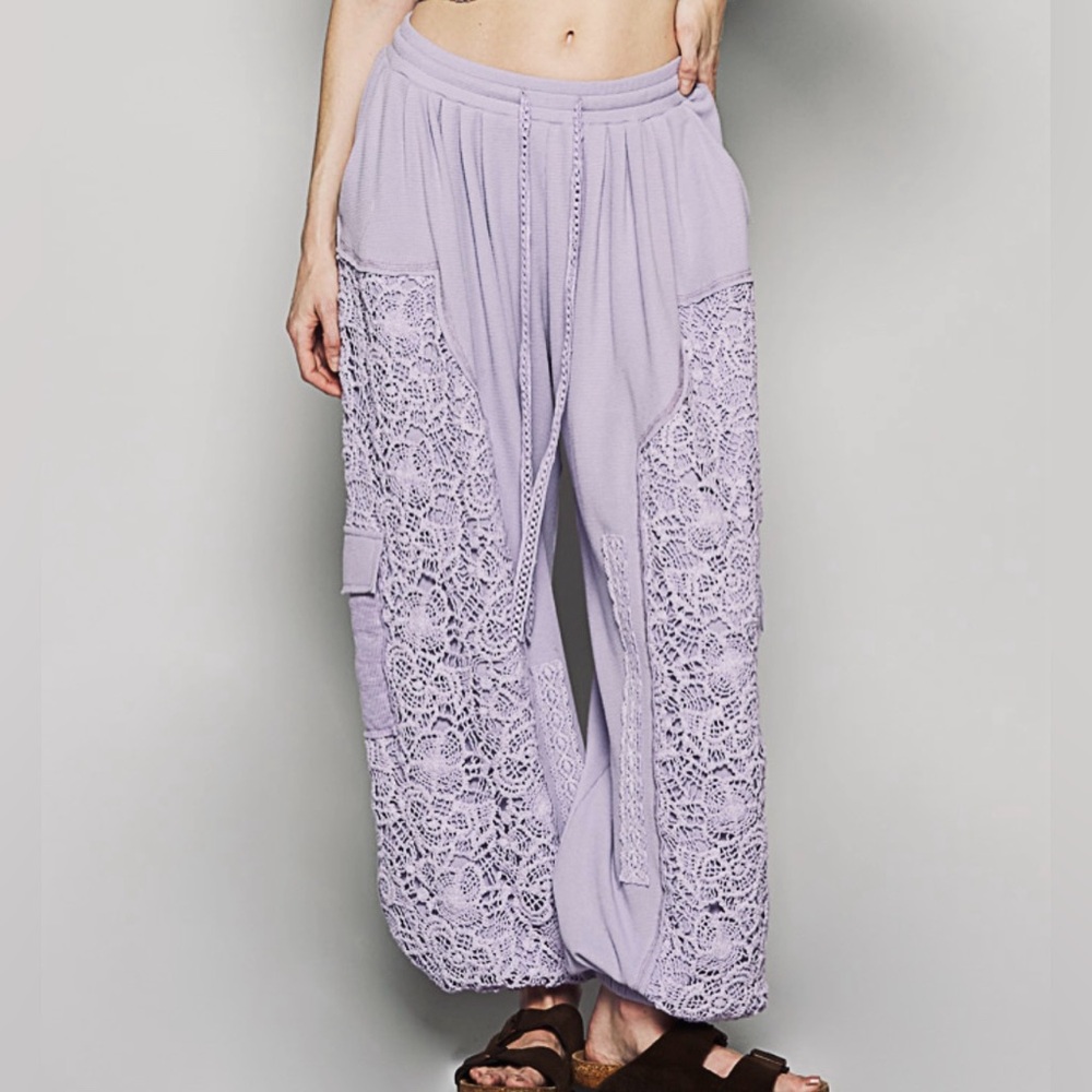Nwt Pol Crochet Lace Patchwork Drawstring Jogger … - image 2